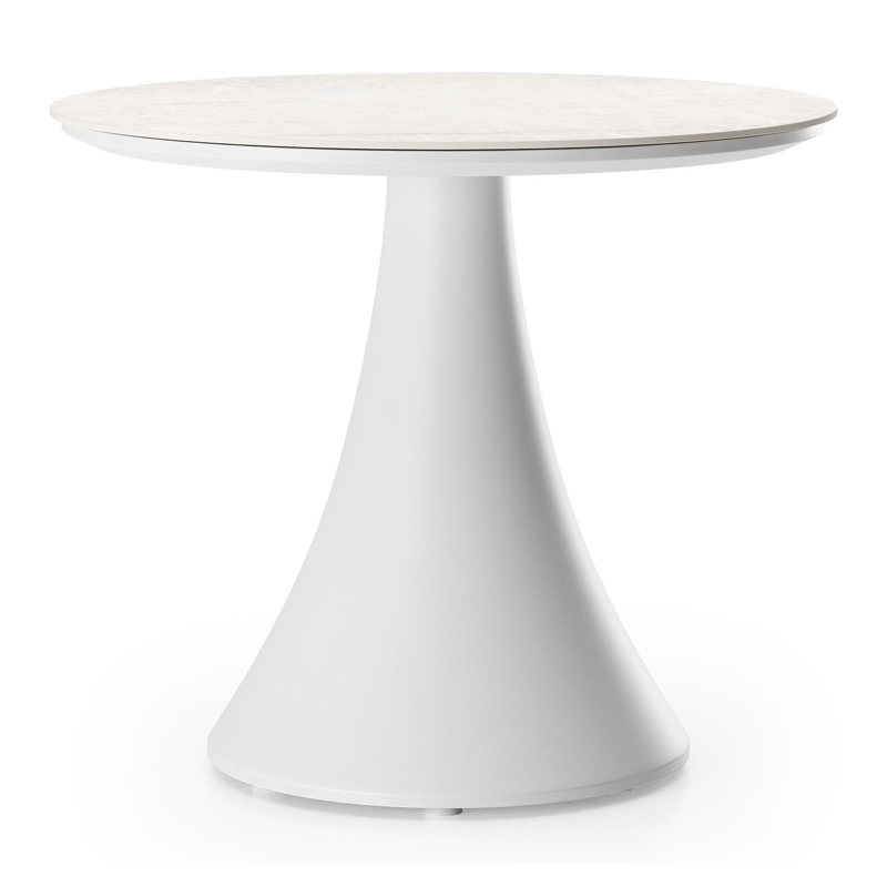 Fano low dining loungetafel rond in wit aluminium en volkeramiek Taj Mahal - Dia. 65 x H 55 cm
