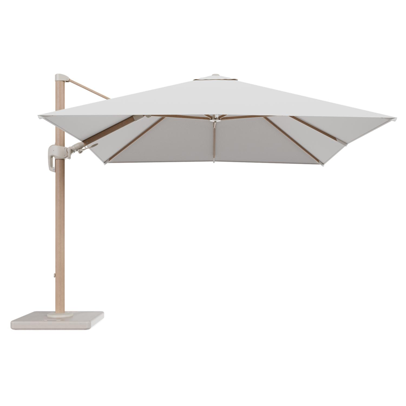 Rufina zweefparasol tiltfunctie in houtlook aluminium en parasoldoek in All Weather Solica Soul Optik - L1 300 x L2 300 cm met parasolvoet Lapido 120 kg