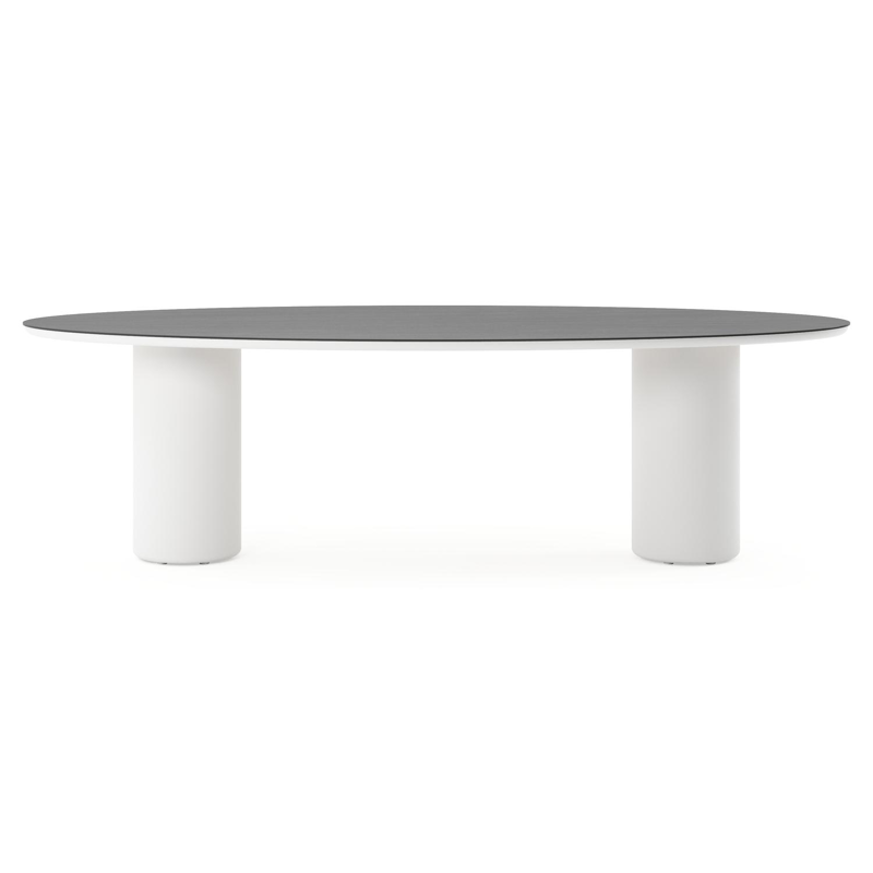 Amico tuintafel ovaal in wit aluminium en volkeramiek Basalt Black - L 260 x B 125 x H 73.5 cm