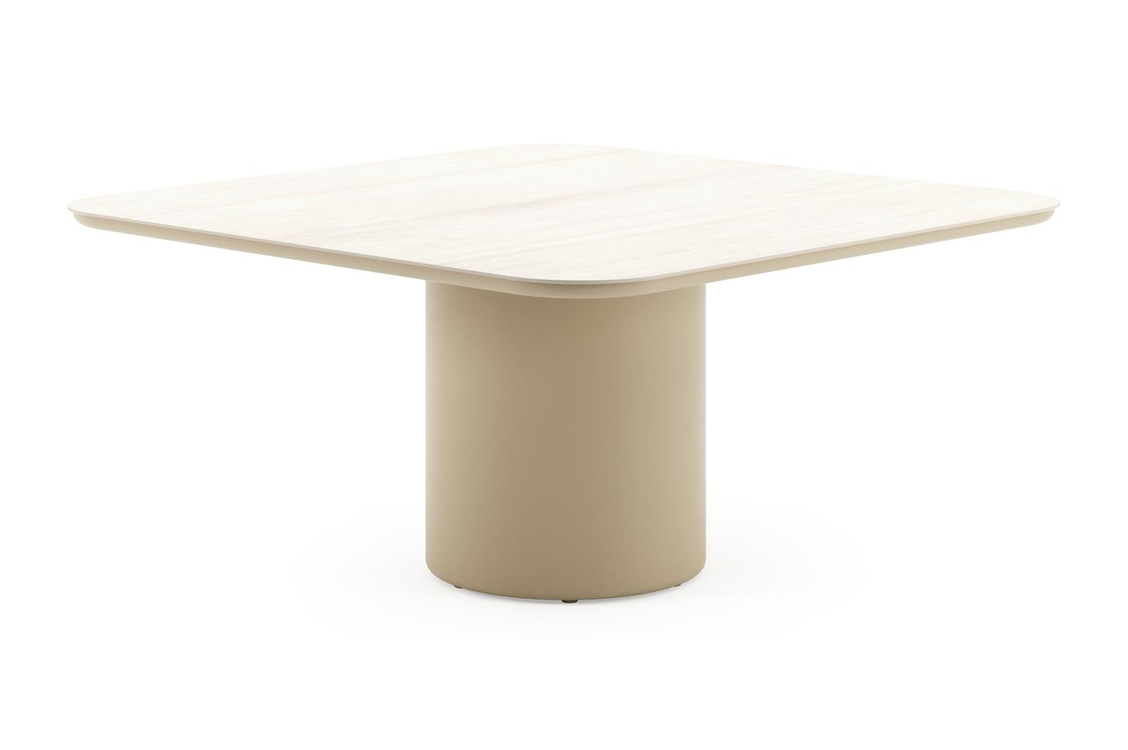 Table de jardin Amico carré arrondi en aluminium beige et céramique pleine Travertino Bianco - Lg. 148 x Lrg. 148 x Haut. 73.5 cm