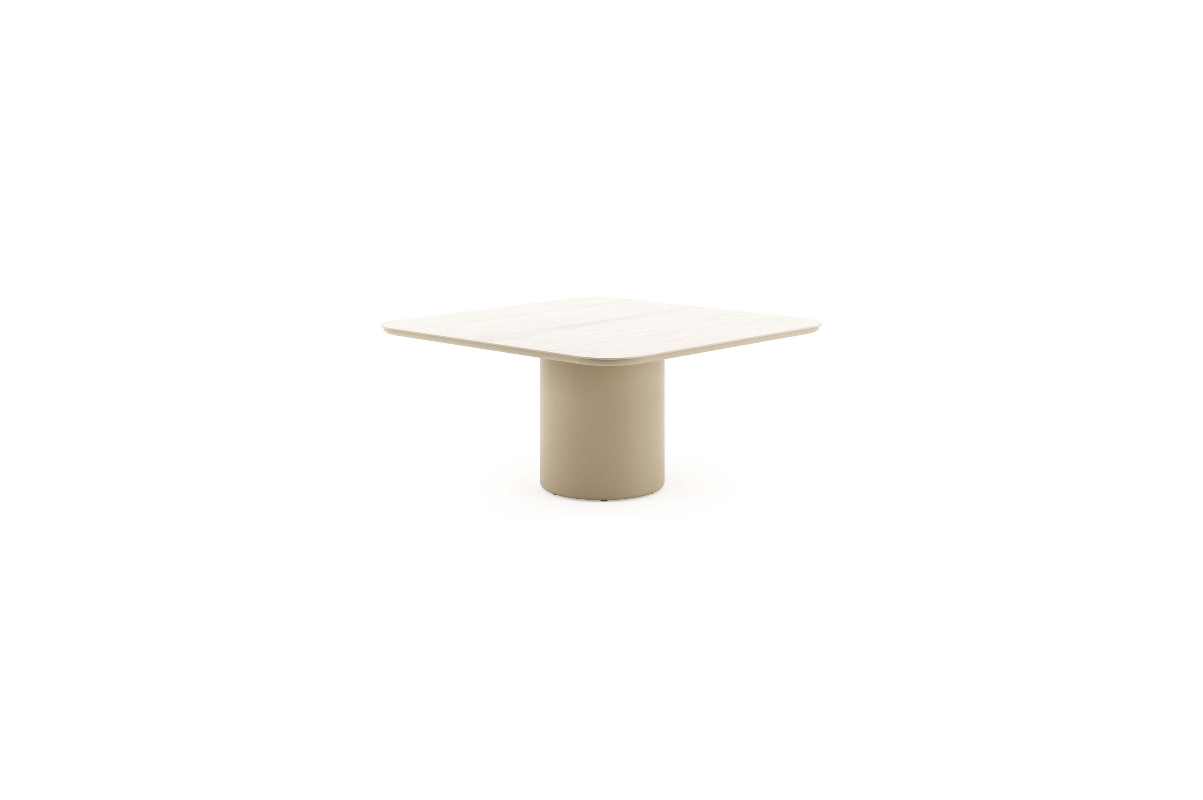 Table de jardin Amico carré arrondi en aluminium beige et céramique pleine Travertino Bianco - Lg. 148 x Lrg. 148 x Haut. 73.5 cm