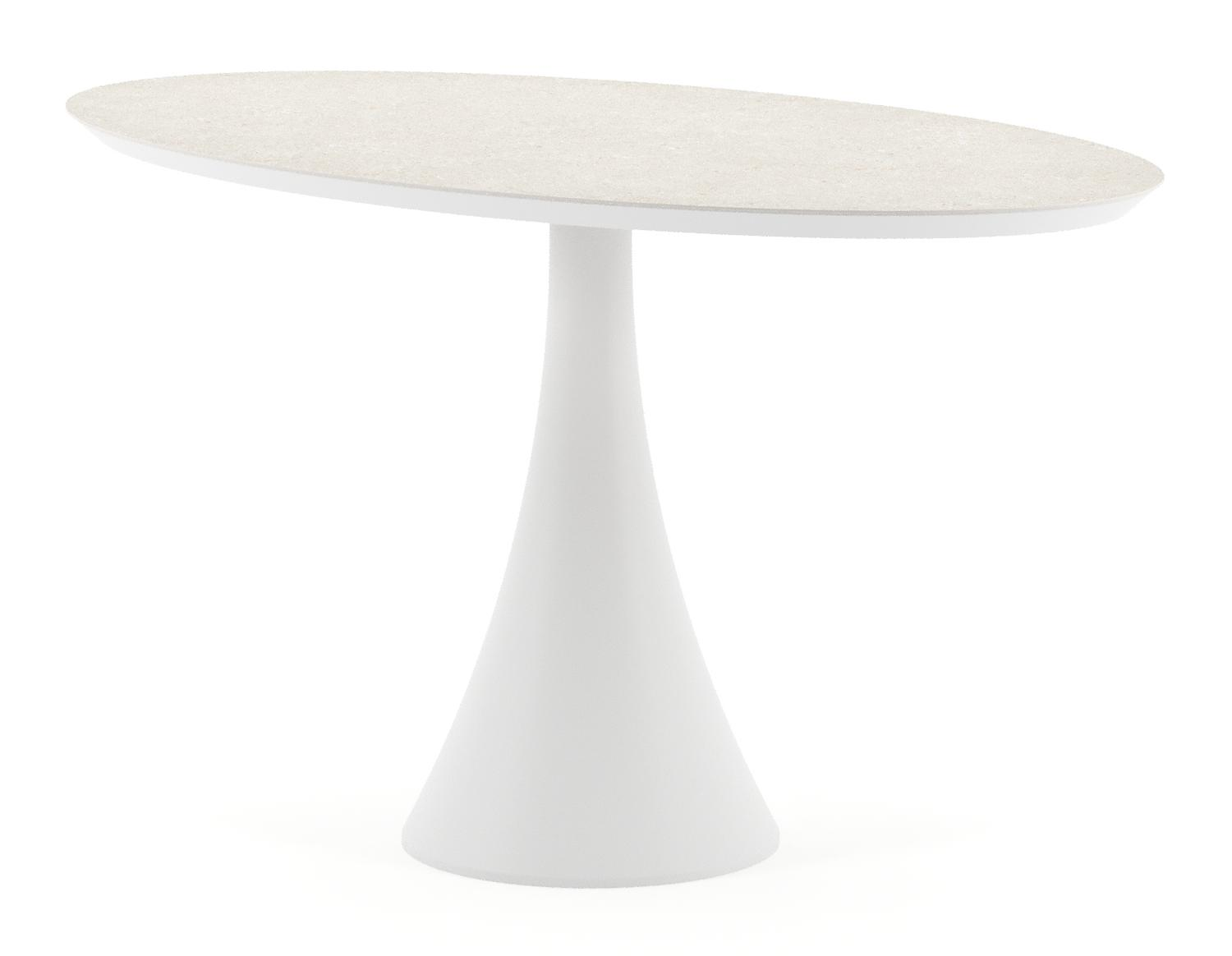 Table de jardin Fano oval en aluminium blanc et céramique pleine Shilin - Lg. 140 x Lrg. 80 x Haut. 74.5 cm
