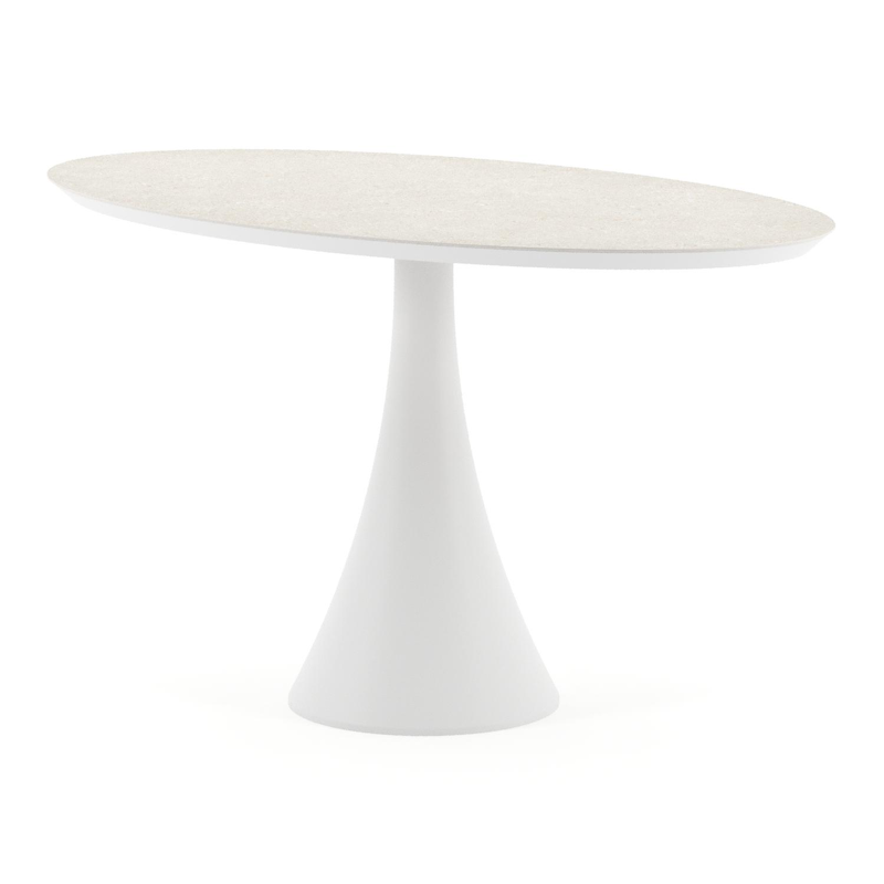 Table de jardin Fano oval en aluminium blanc et céramique pleine Shilin - Lg. 140 x Lrg. 80 x Haut. 74.5 cm