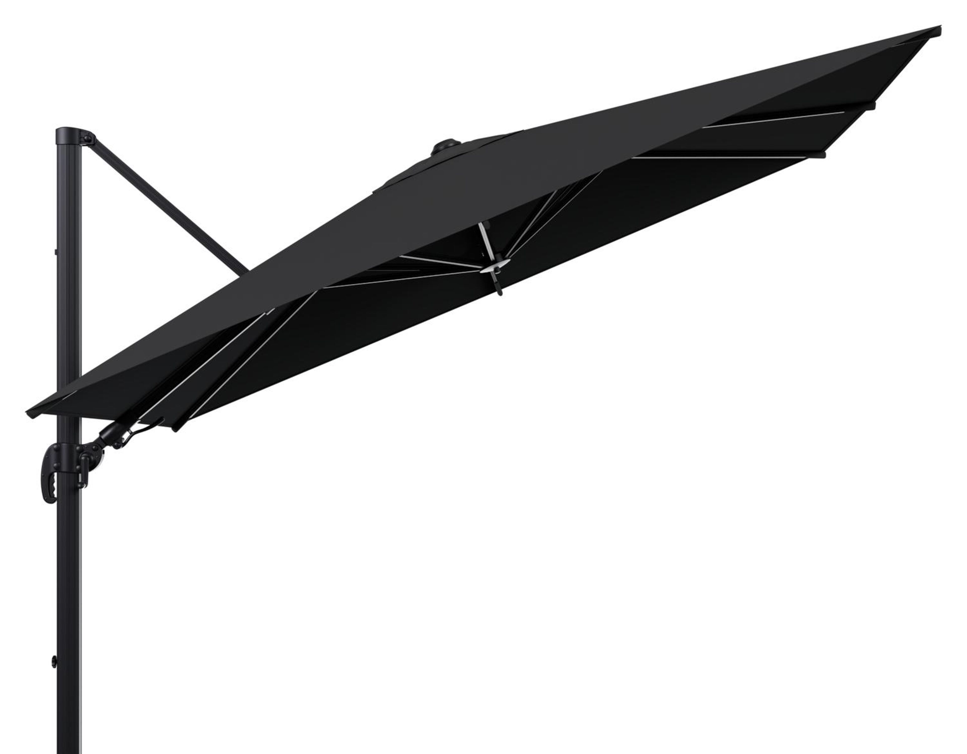 Avola zweefparasol met tiltfunctie in zwart aluminium met zwart weather+ softtouch parasoldoek - L1 200 x L2 300 cm (zonder voet)