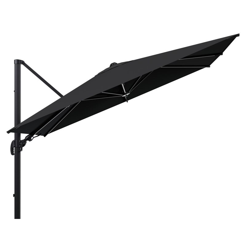 Avola zweefparasol met tiltfunctie in zwart aluminium met zwart weather+ softtouch parasoldoek - L1 200 x L2 300 cm (zonder voet)