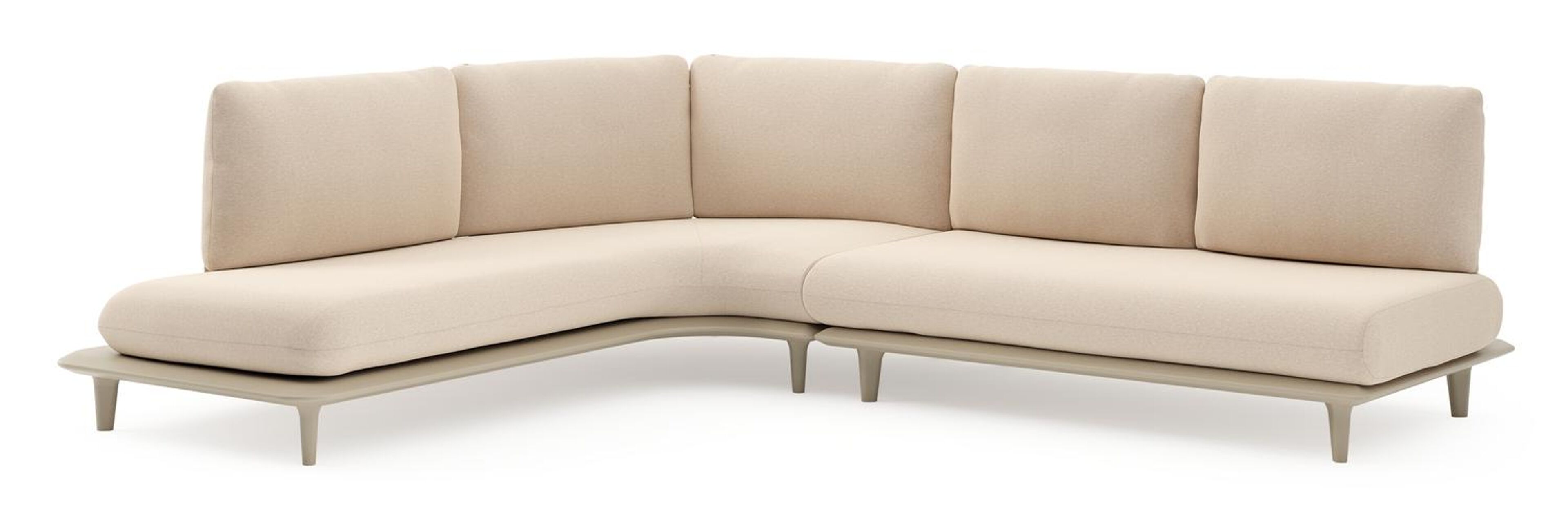 Bomero loungehoek in beige aluminium met heritage papyrus all weather sunbrella® luxe kussen