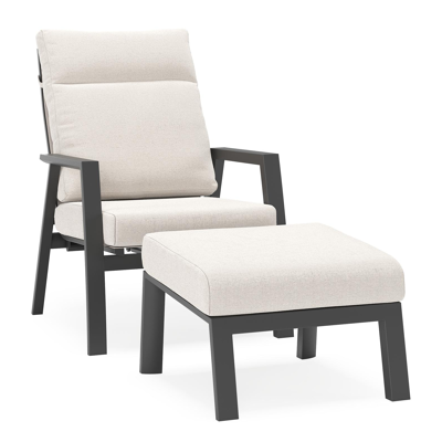 Mismo loungestoel in zwart aluminium met beige weather+ softtouch kussens