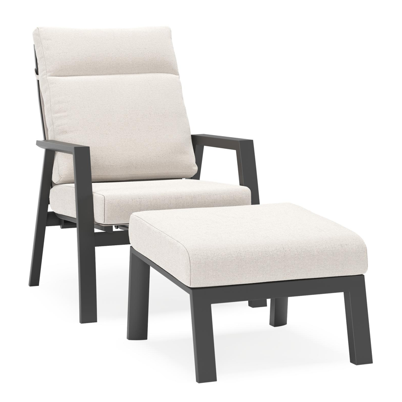 Mismo loungestoel in zwart aluminium met beige weather+ softtouch kussens