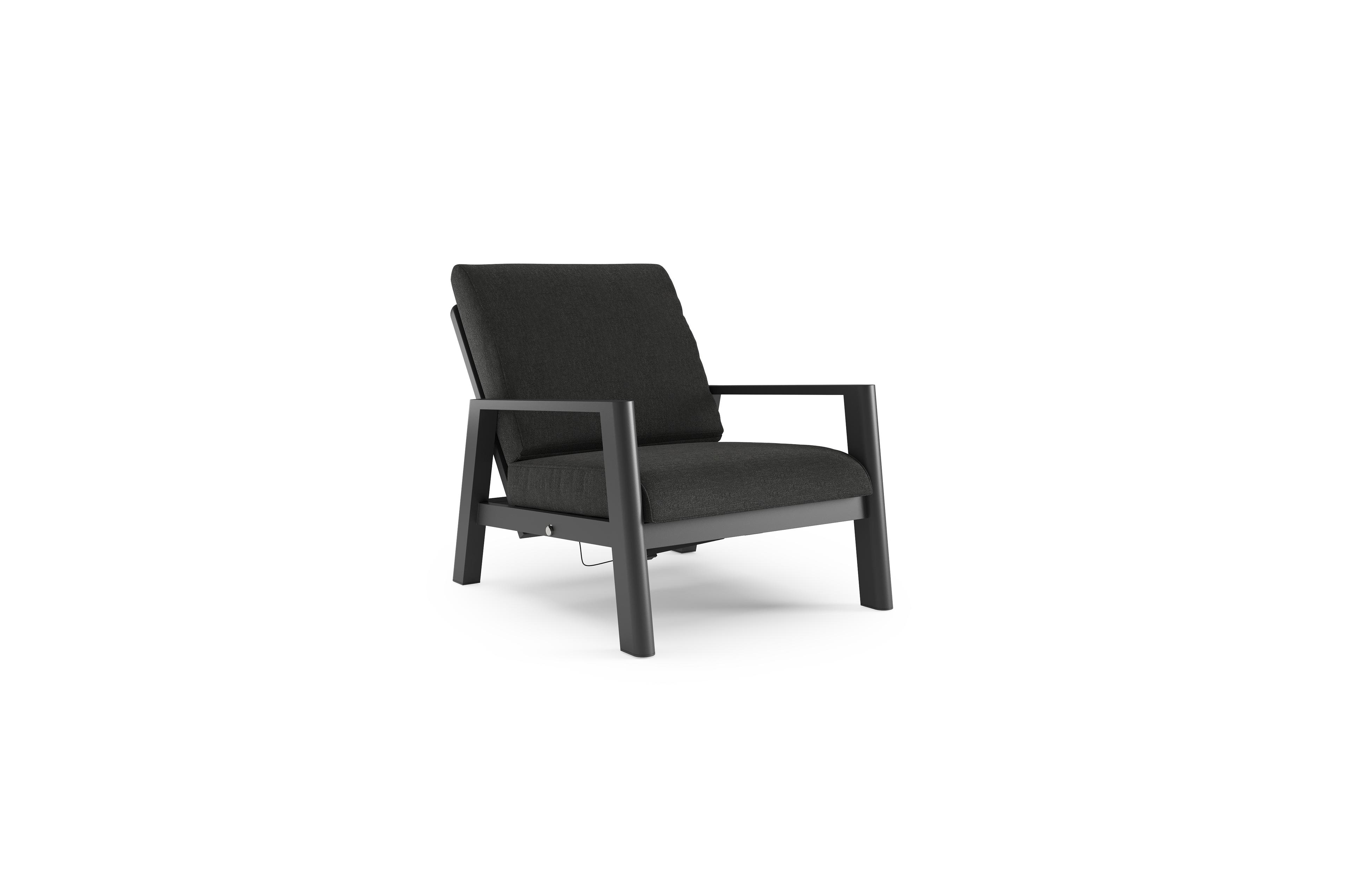 Cirello loungestoel 1-zit in zwart aluminium met chartres sooty all weather sunbrella® luxe kussen