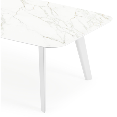 Table de jardin Lacrima en aluminium blanc et céramique pleine calacatta - Lg 255 x Larg. 115 x H 74 cm