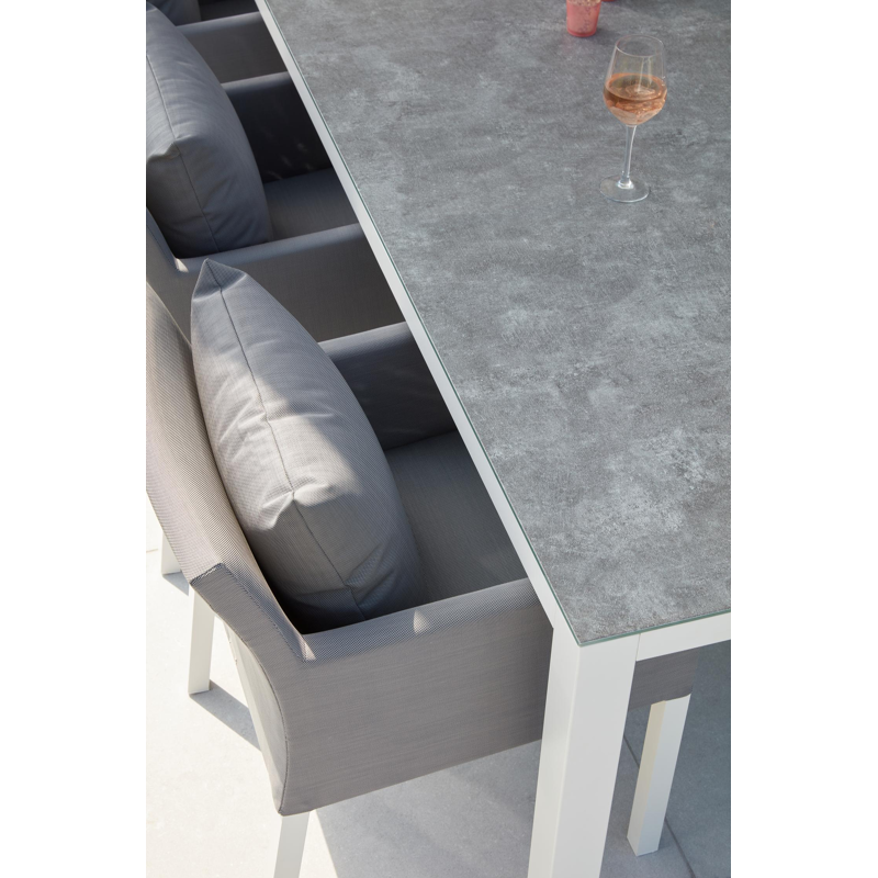 Chaise de jardin Nano in aluminium blanc et textilène gris avec coussin en gris textilène