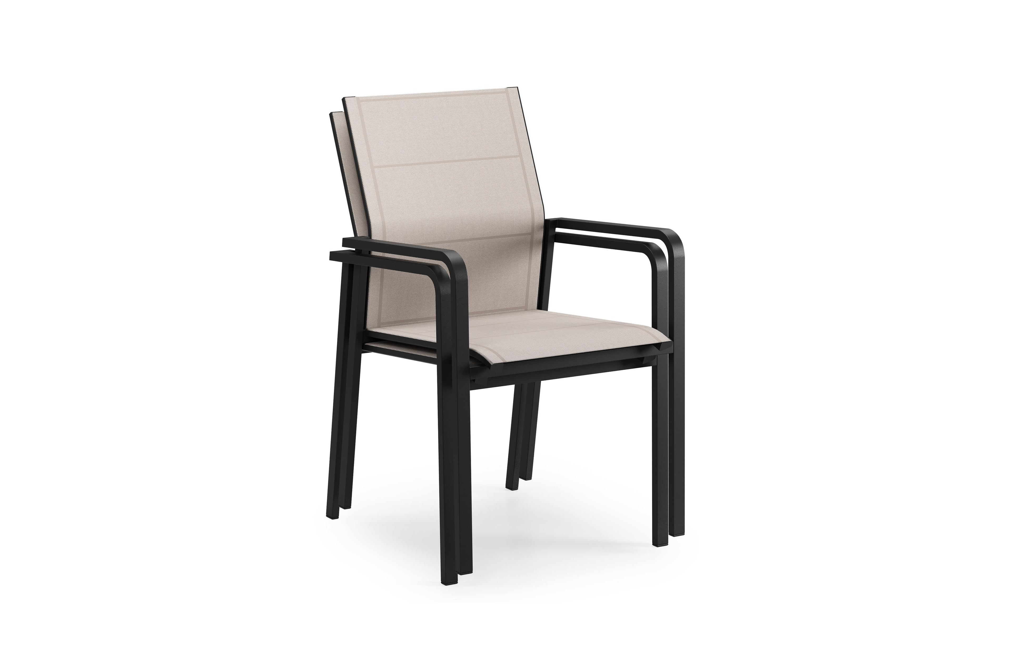 Como stapelbare tuinstoel in zwart aluminium en beige textilene