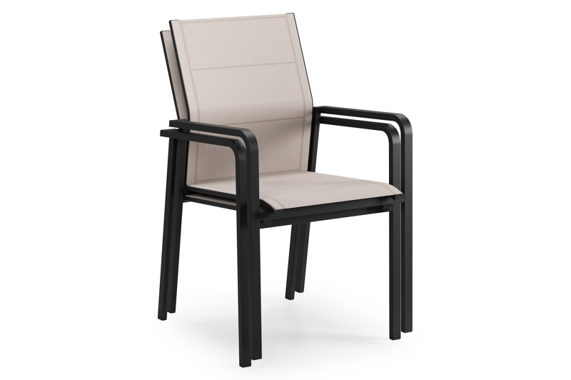 Como stapelbare tuinstoel in zwart aluminium en beige textilene