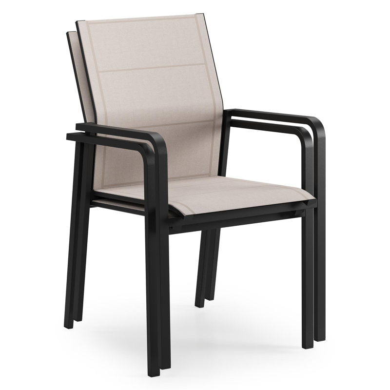 Como stapelbare tuinstoel in zwart aluminium en beige textilene
