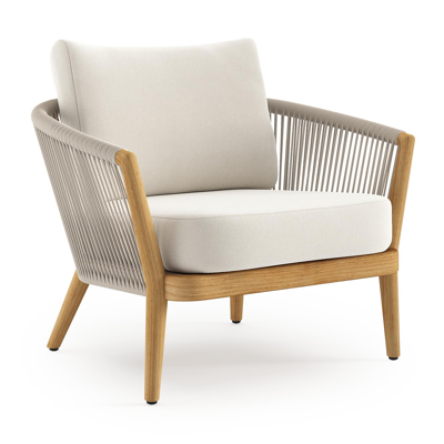 Fauteuil de jardin Orso en tecken corde ronde tissée verticalement beige et coussins en all weather sunbrella® luxe Savane White