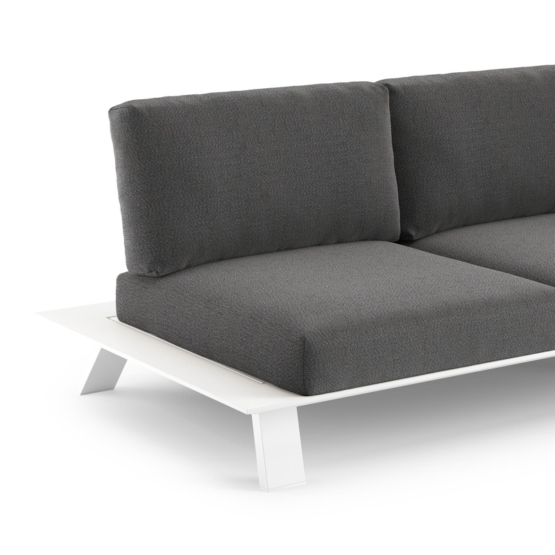 Salon de jardin d'angle Cesano en aluminium blanc et coussin en all weather Sunbrella® luxe savane tornado