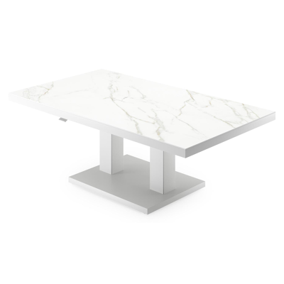 Cirello Pop up loungetafel in wit aluminium en wit volkeramiek - L 140 x B 80 x H 71,6 cm