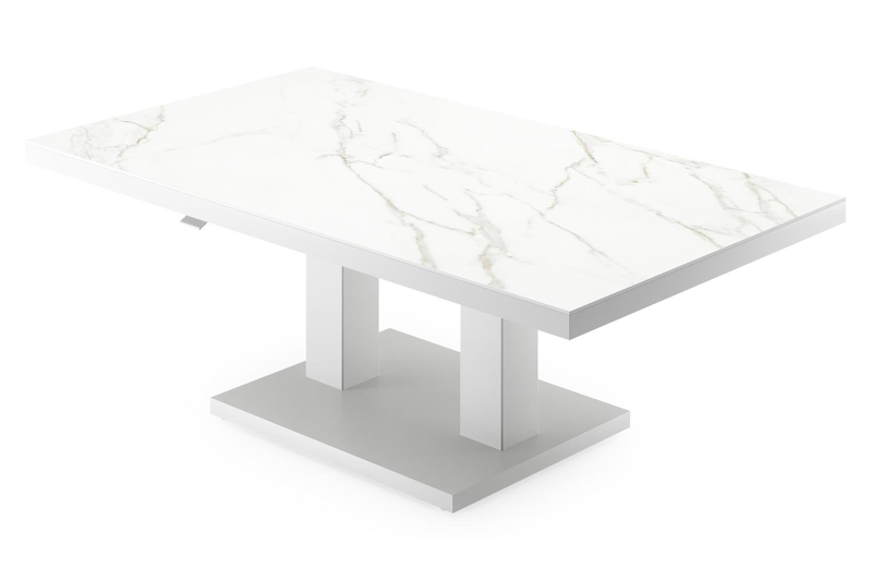 Cirello Pop up loungetafel in wit aluminium en wit volkeramiek - L 140 x B 80 x H 71,6 cm