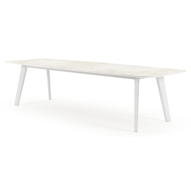 Lacirma tuintafel bootvorm in wit aluminium en volkeramiek Rapolano L 315 x B 115 cm