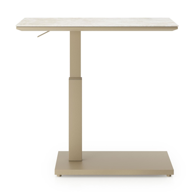 Cirello pop-up bijzettafel rechthoekig in beige aluminium en volkeramiek Rapolano - L 69.5 x B 50 x H 66 cm