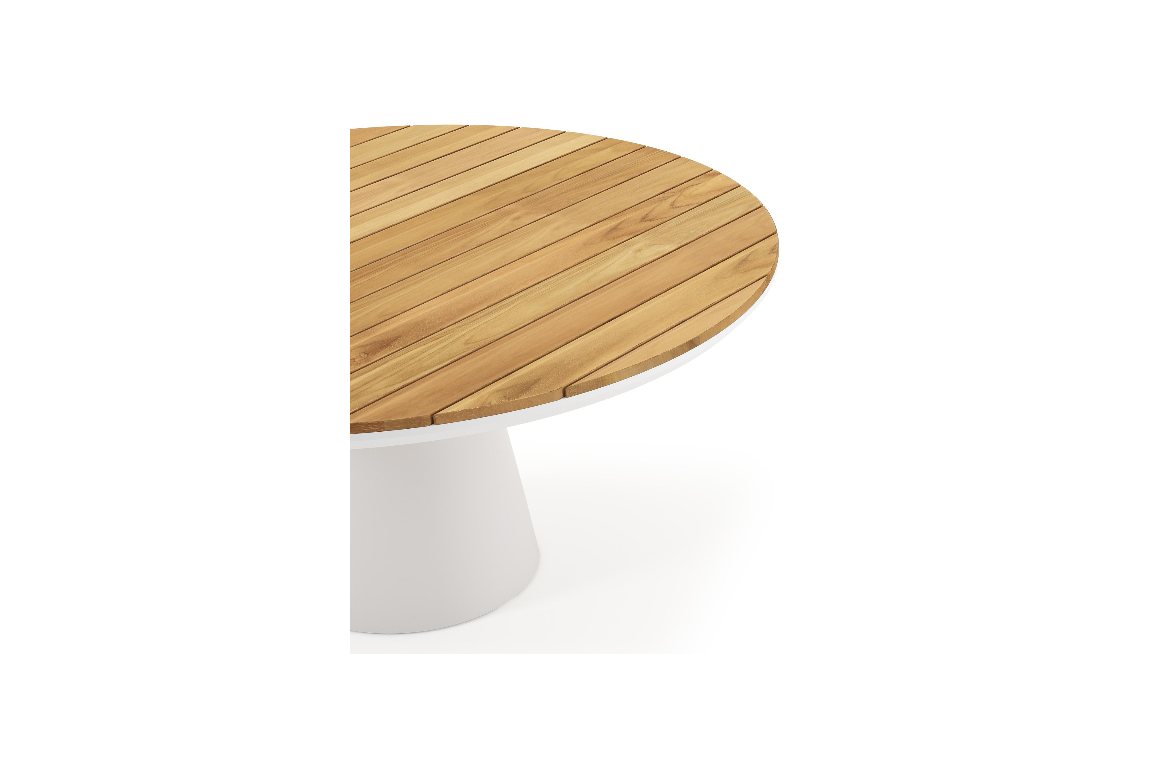 Donato tuintafel in wit aluminium en teak - Dia. 148 x H 77 cm