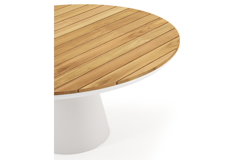 Donato tuintafel in wit aluminium en teak - Dia. 148 x H 77 cm