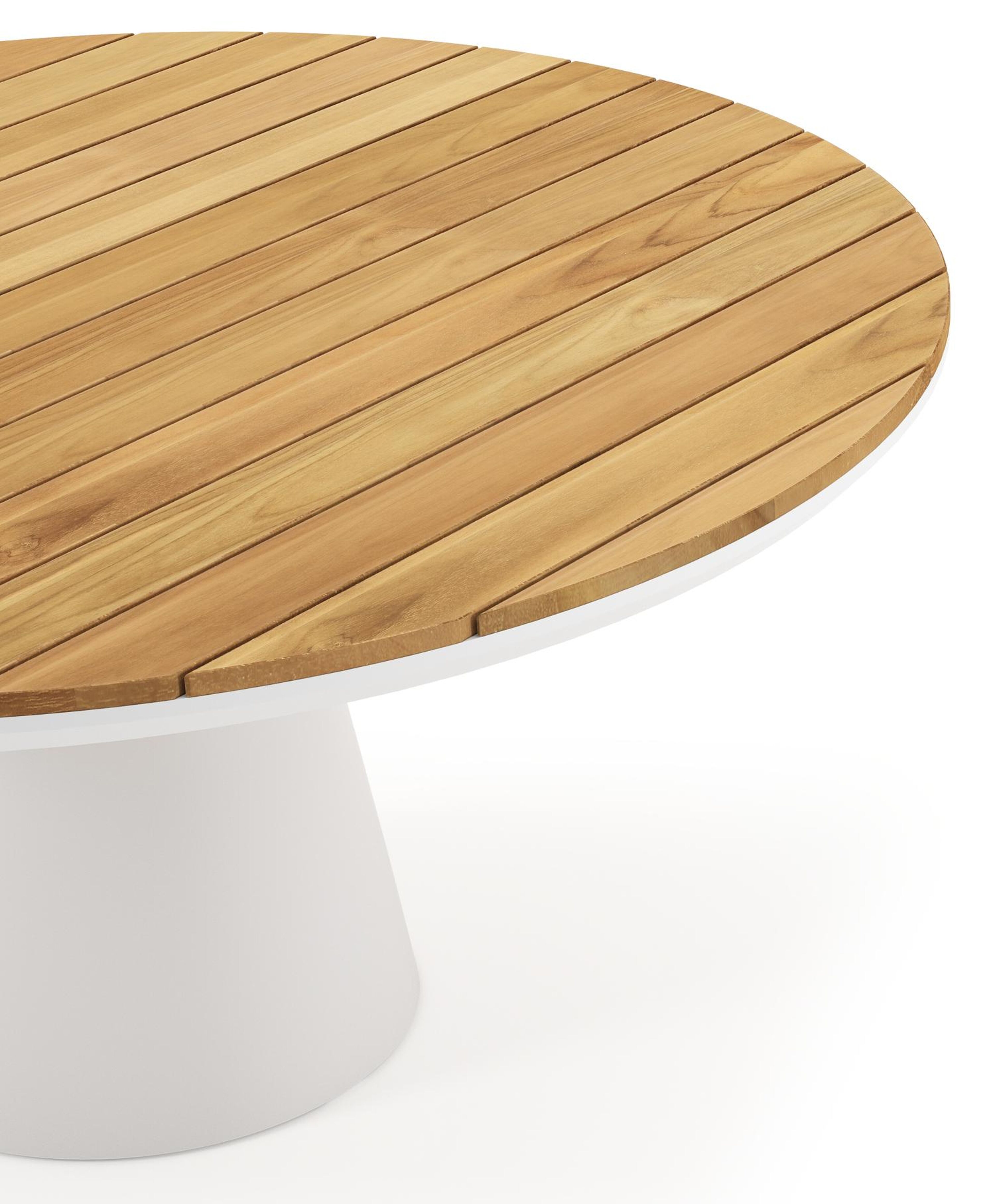 Table de jardin Donato ronde en aluminium blanc et teck - Diam. 148 x Haut. 75 cm