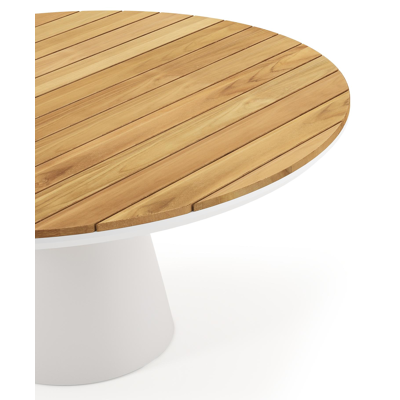 Donato tuintafel in wit aluminium en teak - Dia. 148 x H 77 cm