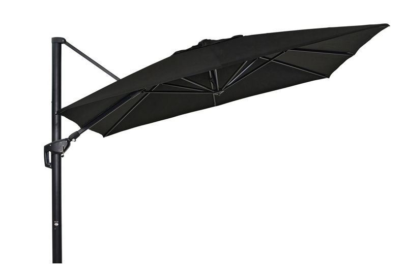 Parasol pendant Minore avec fonction tilt en aluminium noir avec toile de parasol en all weather sunbrella® premium noir - Larg1 350 x Larg2 350 cm (sans pied de parasol)