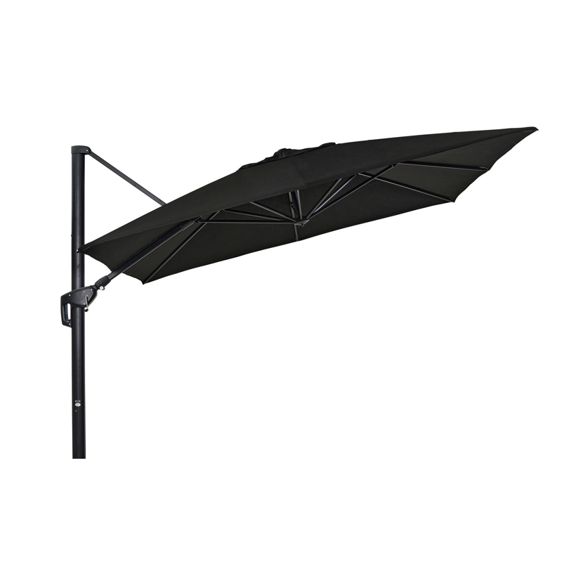 Minore zweefparasol met tiltfunctie in zwart aluminium met zwart sunbrella® premium parasoldoek - L1 350 x L2 350 cm (zonder voet)