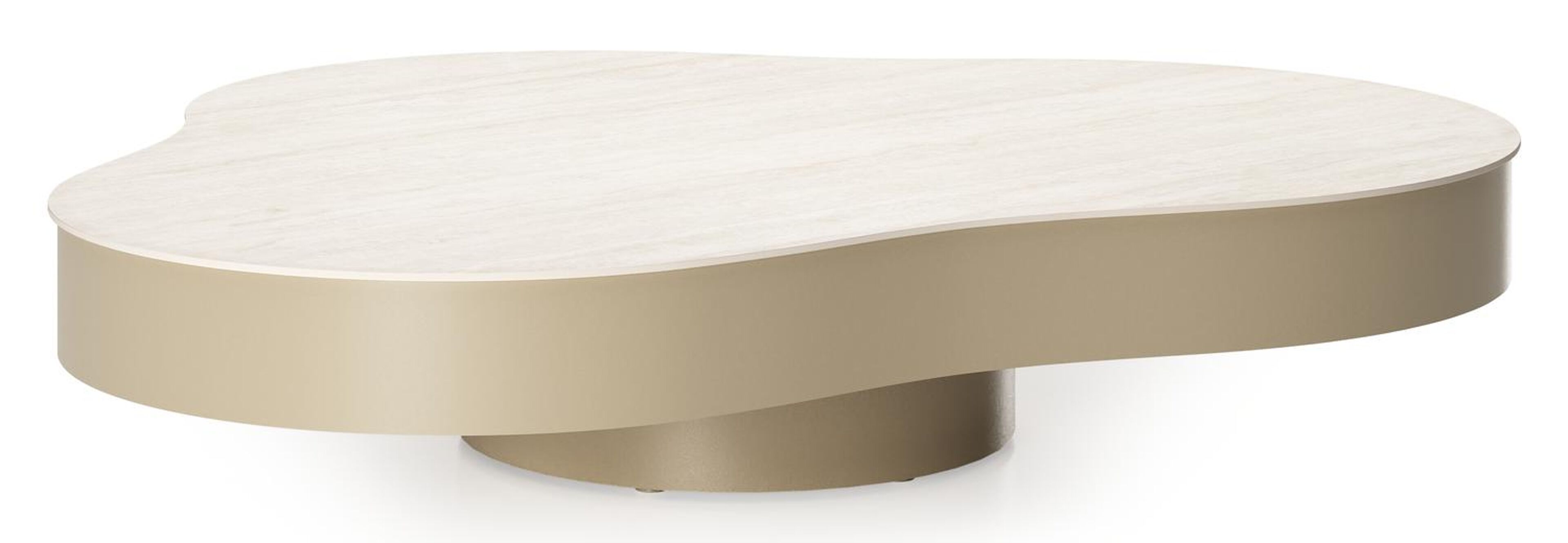 Table de basse Lomano cloud en aluminium beige et céramique pleine Travertino Bianco - Lg. 131 x Lrg. 108 x Haut. 25 cm