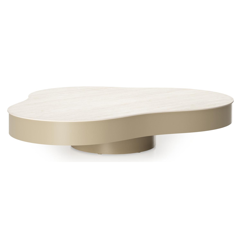 Lomano loungetafel cloud in beige aluminium en volkeramiek Travertino Bianco - L 131 x B 108 x H 25 cm