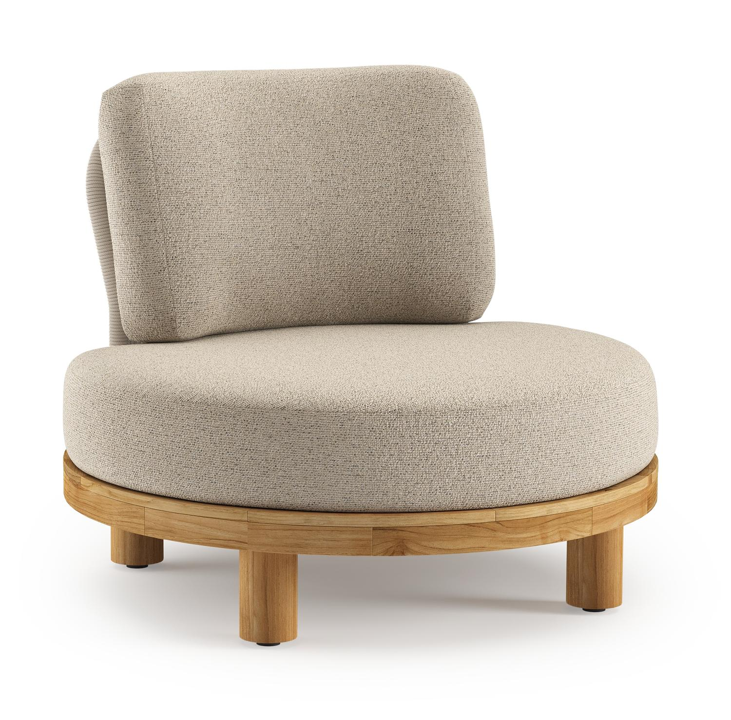 Donato loungestoel 1-zit in teak met marbella beige all weather Casettica kussen