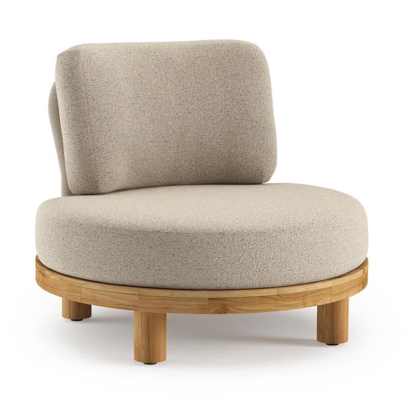 Donato loungestoel 1-zit in teak met marbella beige all weather Casettica kussen