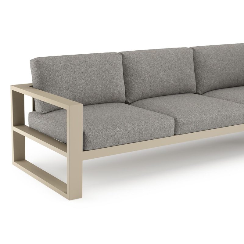 Verato loungehoek in beige aluminium met tundra charcoal all weather sunbrella® luxe kussen