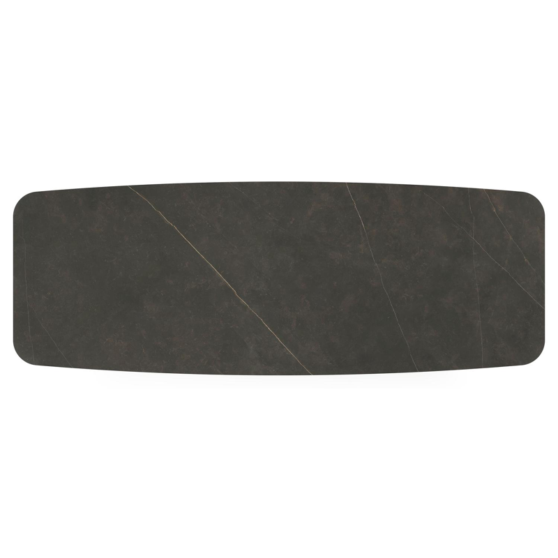 Table de jardin Pagino forme de bateau en aluminium beige et céramique pleine Calatorao - Lg. 315 x Lrg. 115 x Haut. 73 cm