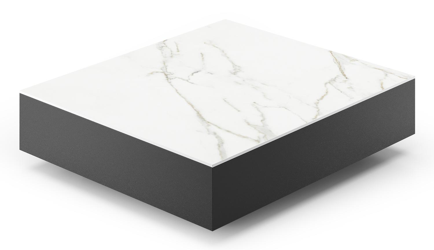 Como loungetafel rechthoekig in zwart aluminium en volkeramiek Calacatta - L 70 x B 80 x H 20 cm