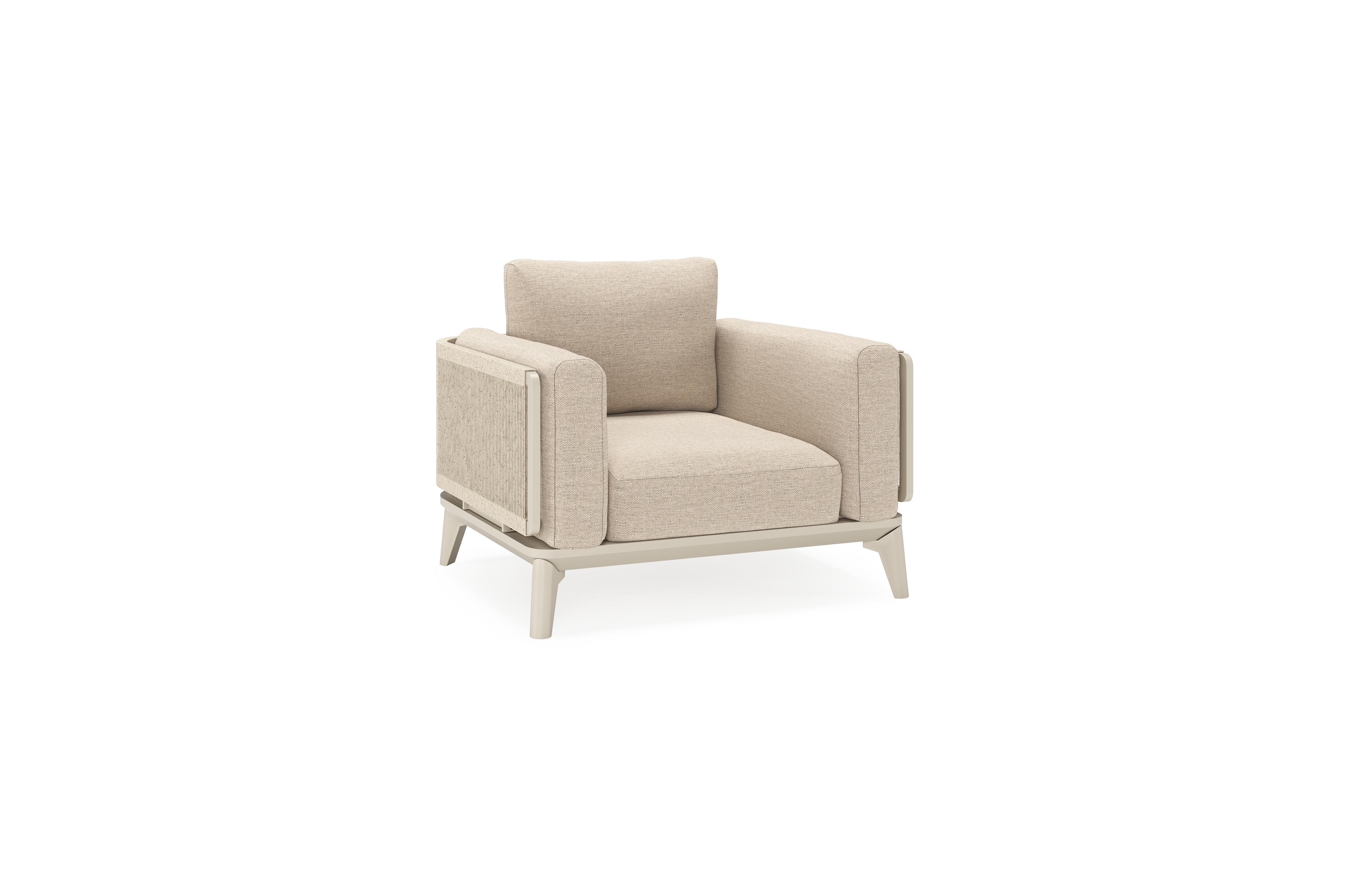 Mosa loungestoel in beige aluminium en beige gedraaide ronde wicker met rustic weather+ softtouch kussen