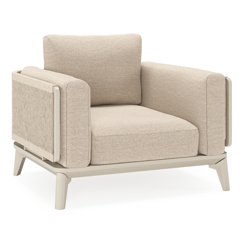Mosa loungestoel in beige aluminium en beige gedraaide ronde wicker met rustic weather+ softtouch kussen