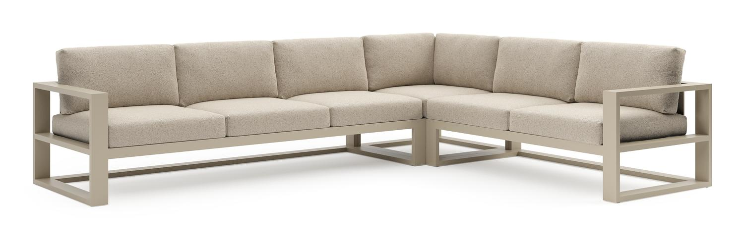 Verato loungehoek in beige aluminium met bora desert all weather cosytica kussen