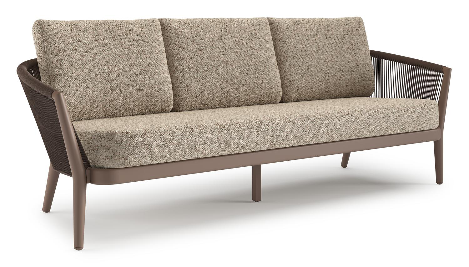 Orso loungebank in taupe aluminiumen zwart verticaal geweven ronde rope met Bora Jungle all weather cosytica kussen