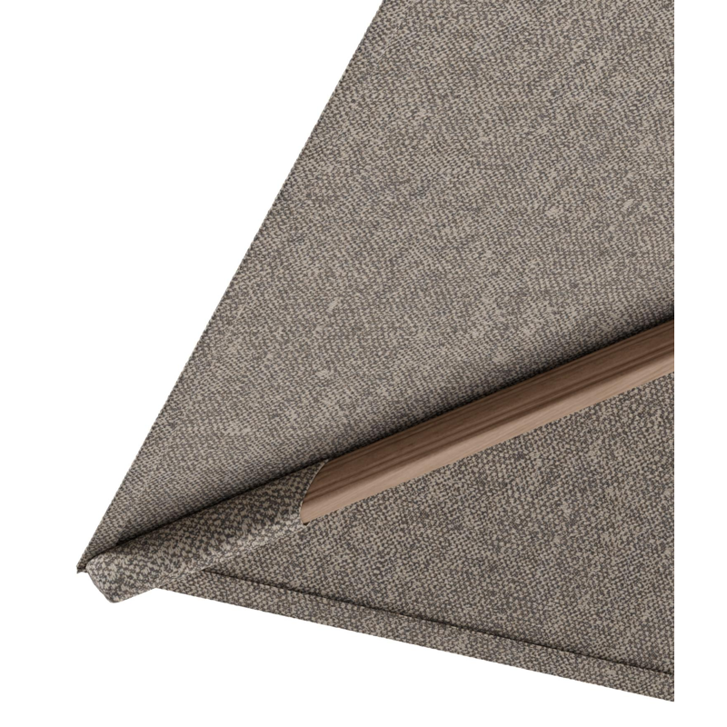 Rufina zweefparasol met tiltfunctie in houtlook aluminium en Chartres Pewter All Weather Sunbrella® Luxe parasoldoek - L1 400 x L2 300 cm met parasolvoet Minore 150 kg met wielen