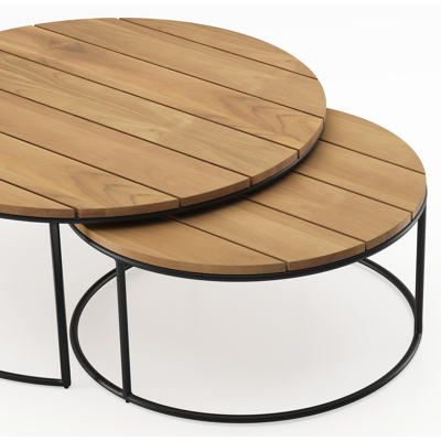 Tables basses Fano en noir aluminium et teck - Diam. 85/65 x Haut. 35/30 cm