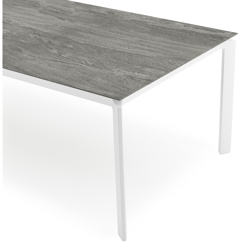 Cirello tuintafel rechthoekig in wit aluminium en volkeramiek Aspen Grey - L 280 x B 110 x H 75 cm