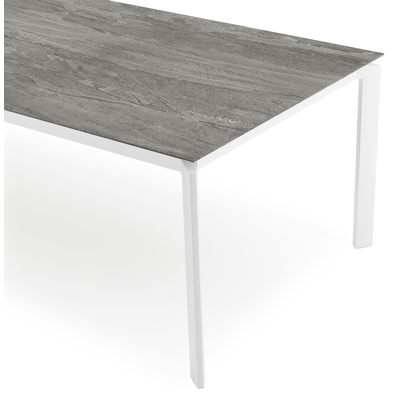 Cirello tuintafel rechthoekig in wit aluminium en volkeramiek Aspen Grey - L 280 x B 110 x H 75 cm