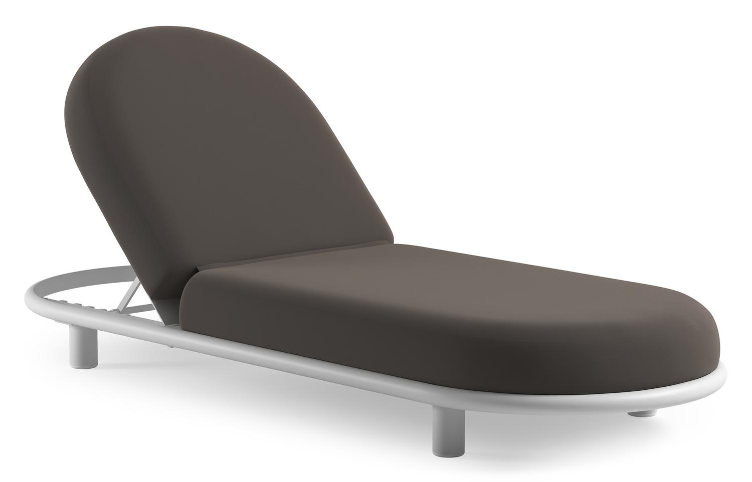 Chaise longue réglable Lomano en aluminium blanc avec natte nature grey all weather sunbrella® luxe coussin