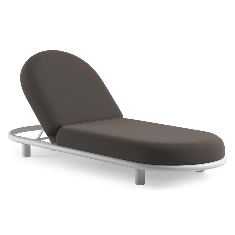 Chaise longue réglable Lomano en aluminium blanc avec natte nature grey all weather sunbrella® luxe coussin