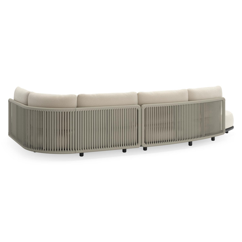 Salon de jardin d'angle Lomano en aluminium noir et corde luxe plate tissée verticalement beige et coussins en all weather cosytica Althea Off White