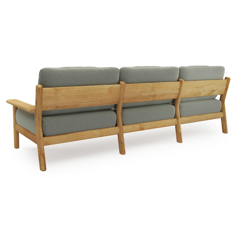 Canapé de jardin Amaro en teck et coussins en all weather sunbrella® luxe savane leaf