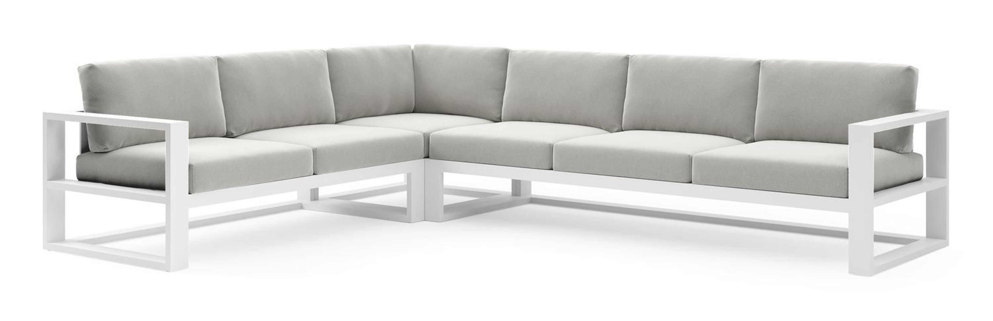 Verato loungehoek in wit aluminium met lopi ash all weather sunbrella® luxe kussen